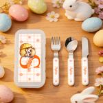 Personalized Easter Egg Animal Safe Stainless Steel Kid's Fork Spoon Knife 3 Pcs Cutlery Set with Name and Case Easter Gift for Kids