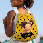 Personalised Polka Dots Cute Cartoon Little Girl 2 in 1 Foldable Quick Dry Beach Towel & Bag with Name Travel Birthday Gift for Black Girls