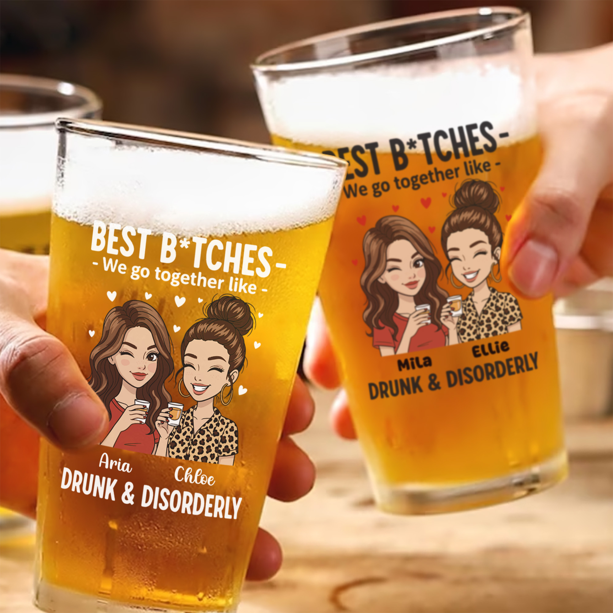 Verre à bière personnalisé avec nom pour les amis Cadeau d'anniversaire pour les amis Bestie