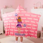 Personalized Cartoon Cheerleading Girl's Back Soft Hooded Blanket with Name and Team Name Game Day Senior Night Team Gift for Cheerleaders