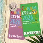 Personalized Multicolor Cousin Crew Quick Dry Oversized Beach Towel with Name Travel Essential Birthday Summer Vacation Gift for Kids