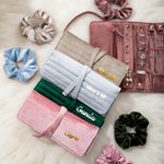 Personlig flerfarget sammenleggbar fløyelssmykkerullearrangør med navn Reisetilbehør Bryllup Bursdagsgave til kvinner