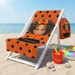 Personalised Polka Dots Cute Cartoon Little Girl 2 in 1 Foldable Quick Dry Beach Towel & Bag with Name Travel Birthday Gift for Black Girls