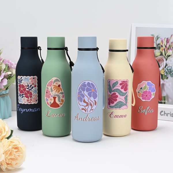 Personalisierte 550 ml Aquarell Blumen Stil Wasserflasche mit Auslaufsicherem Verschluss Trageschlaufe Geburtstag Geschenk für Freunde Familie