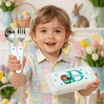 Personalized Easter Egg Animal Safe Stainless Steel Kid's Fork Spoon Knife 3 Pcs Cutlery Set with Name and Case Easter Gift for Kids