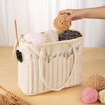 Sac de rangement de fil en toile avec pochettes pour aiguilles et poignée Cadeau d'anniversaire de crochet pour les amateurs d'artisanat