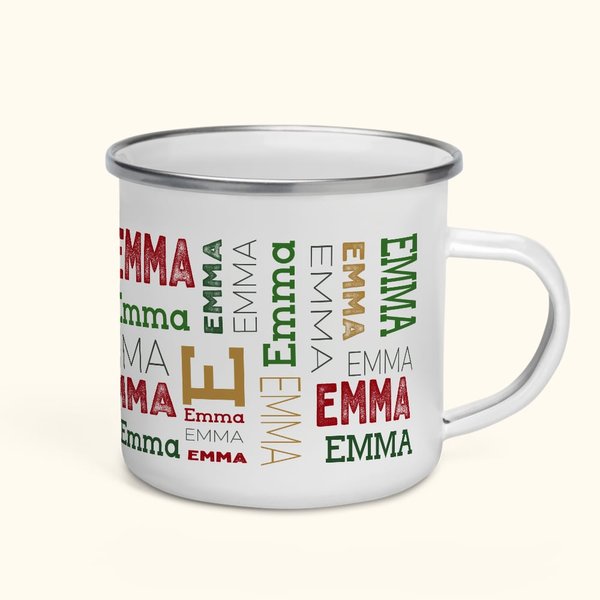 Personalised Christmas Repeating Name Enamel Mug Camp Mug