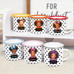 Personalisierte niedlichen Cartoon schwarzes Mädchen 12 oz Emaille Becher mit Namen Geburtstag Geschenk für Mädchen