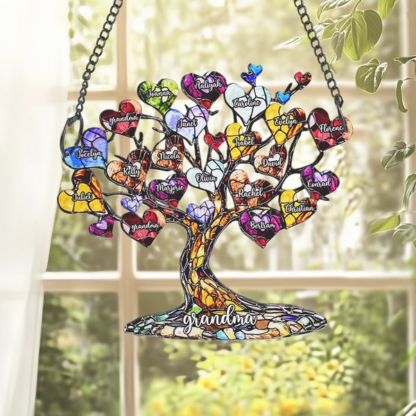 Personalisierte Glas Kunst Herz Familie Baum Öl Ornament mit 2-20 Namen und Texte Home Decor Muttertag Geburtstag Geschenk für Frau