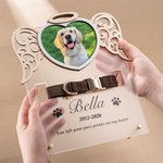Gepersonaliseerd hart engel vleugels kat hond foto Frosted acryl plaquette met halsband frame en tekst Memorial Pet Loss Gift voor Pet Lover