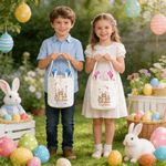 Personalized Flower Cute Bunny Ears Rabbit Easter Basket with Name and Initial Eggs Hunting Party Favor Easter Gift for Kids