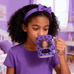 Personalized Cartoon Black Girl 11 oz 15 oz Ceramic Coffee Mug with Name and Coaster Daily Use Birthday Gift for Girls