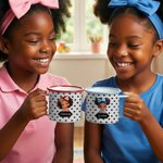 Personalisierte niedlichen Cartoon schwarzes Mädchen 12 oz Emaille Becher mit Namen Geburtstag Geschenk für Mädchen