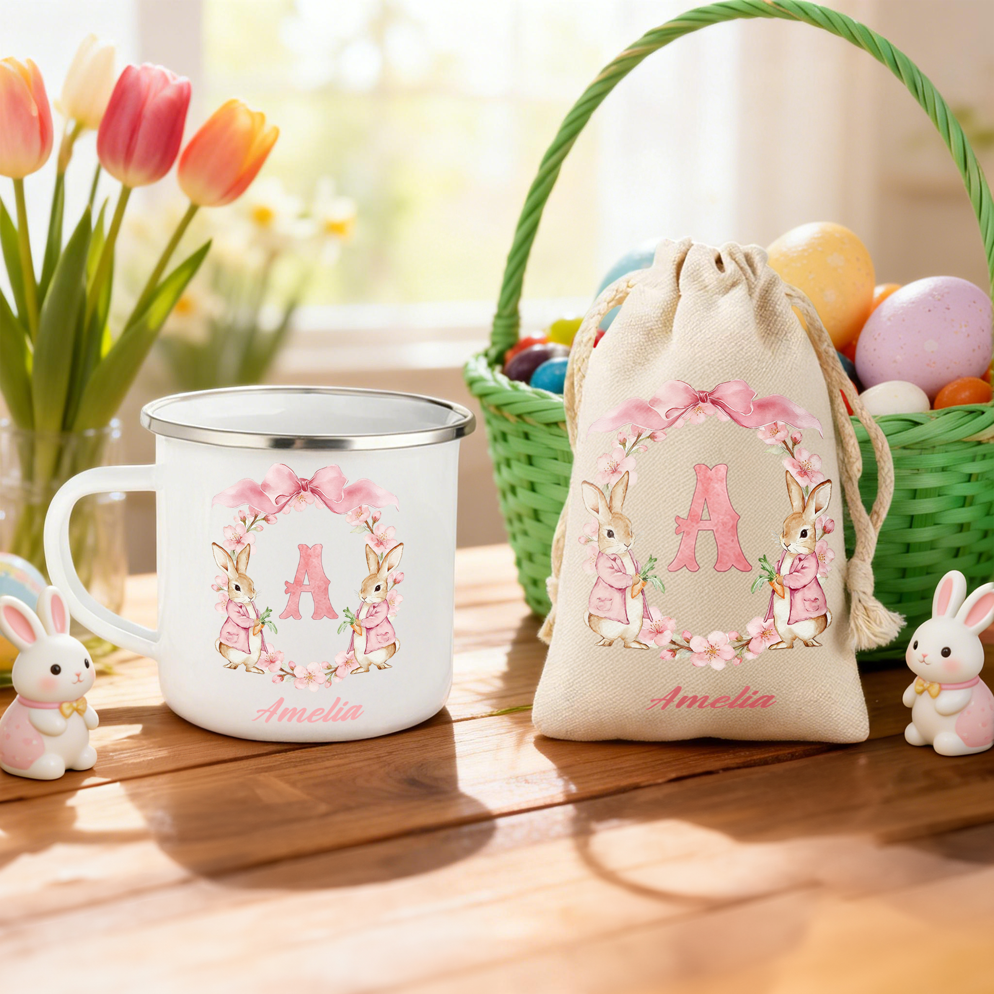 Mugs en émail 12 oz avec nom Cadeau de Pâques pour les enfants