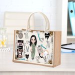 Personalized Cartoon Medical Character Large Jute Bag Graduation Birthday Gift for Nurse Doctor Medical Staff