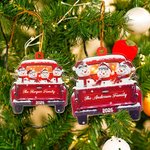 Personalized Cute Snowman in Red Truck Family Christmas Ornament with 3-6 Names and Year Christmas Tree Decor Party Gift for Family Friends