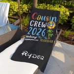 Personalized Multicolor Cousin Crew Quick Dry Oversized Beach Towel with Name Travel Essential Birthday Summer Vacation Gift for Kids