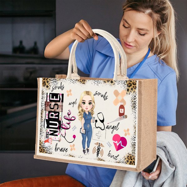 Sac en jute personnalisé pour infirmière, médecin, personnel médical, etc.