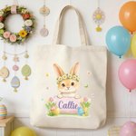 Conejito personalizado Wreath Highland Vaca Pascua Animal Mariposa Bolsa de lona con nombre Uso diario Día de Pascua Regalo para Niños Niñas