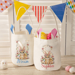 Personalized Flower Cute Bunny Ears Rabbit Easter Basket with Name and Initial Eggs Hunting Party Favor Easter Gift for Kids