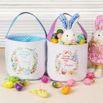 Personalized Wreath Cute Peter Rabbit Easter Basket with Name and Polka Dot Lining Eggs Hunting Party Easter Gift for Kids