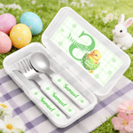 Personalized Easter Egg Animal Safe Stainless Steel Kid's Fork Spoon Knife 3 Pcs Cutlery Set with Name and Case Easter Gift for Kids