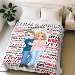 Personalized Hugging Cartoon Character Word Cloud Soft Throw Blanket with Couple Name Home Decor Birthday Valentine's Day Gift for Couple