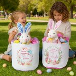 Personalized Wreath Cute Peter Rabbit Easter Basket with Name and Polka Dot Lining Eggs Hunting Party Easter Gift for Kids