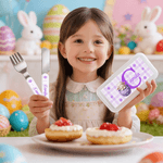 Personalized Easter Egg Animal Safe Stainless Steel Kid's Fork Spoon Knife 3 Pcs Cutlery Set with Name and Case Easter Gift for Kids