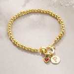 Personalised Heart Birthstone Beaded Bracelet with Initial Charm Anniversary Valentine's Day Birthday gift for Women