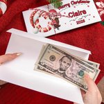 Personalised Cartoon Character Santa Hat Initial Card Wallet with Name Year and Envelope for Cash Christmas Gift for Family Kids