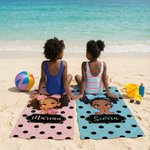 Personalised Polka Dots Cute Cartoon Little Girl 2 in 1 Foldable Quick Dry Beach Towel & Bag with Name Travel Birthday Gift for Black Girls