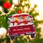 Personalized Cute Snowman in Red Truck Family Christmas Ornament with 3-6 Names and Year Christmas Tree Decor Party Gift for Family Friends
