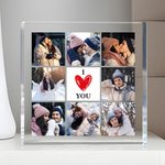 Gepersonaliseerde Hart I LOVE YOU 8-foto Collage Vierkant Acrylbord Bureau Decoratie Valentijnsdag Jubileum Cadeau voor Koppels