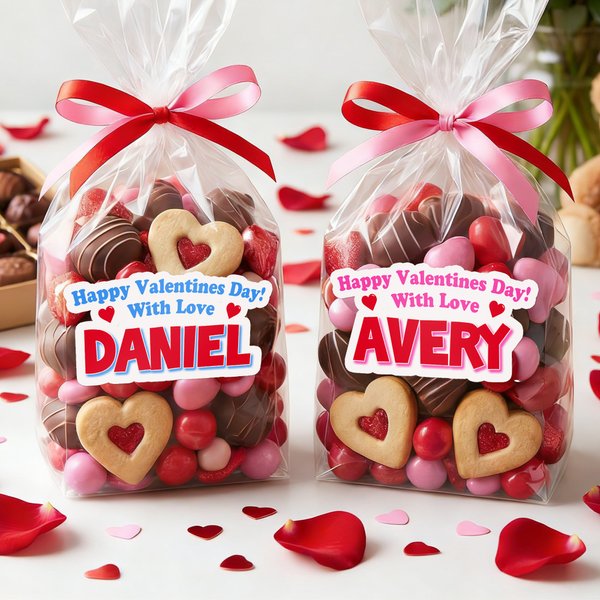 Personalised Happy Valentines Day Waterproof Stickers with Name Class Exchange Party Favors Valentine's Day Gift Deocr for Couple Kids