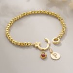 Personalised Heart Birthstone Beaded Bracelet with Initial Charm Anniversary Valentine's Day Birthday gift for Women