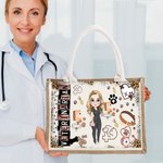 Personalized Cartoon Medical Character Large Jute Bag Graduation Birthday Gift for Nurse Doctor Medical Staff