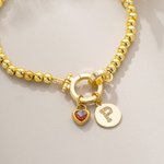 Personalised Heart Birthstone Beaded Bracelet with Initial Charm Anniversary Valentine's Day Birthday gift for Women