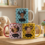 Personalized Cartoon Black Girl 11 oz 15 oz Ceramic Coffee Mug with Name and Coaster Daily Use Birthday Gift for Girls