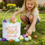 Personalized Wreath Cute Peter Rabbit Easter Basket with Name and Polka Dot Lining Eggs Hunting Party Easter Gift for Kids