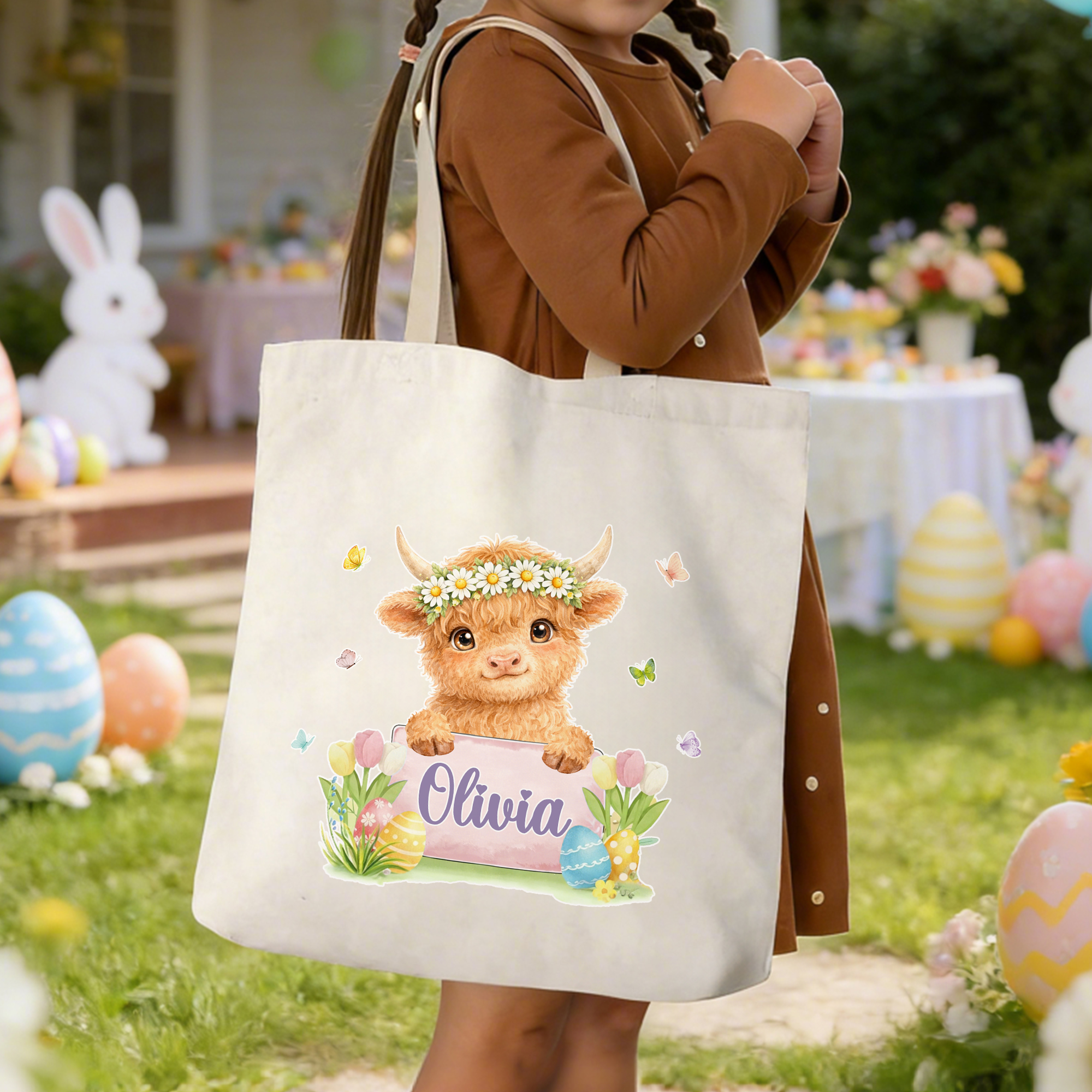 Sac en toile avec nom Utilisation quotidienne Cadeau de Pâques pour les garçons et les filles