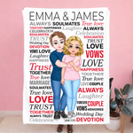 Personalized Hugging Cartoon Character Word Cloud Soft Throw Blanket with Couple Name Home Decor Birthday Valentine's Day Gift for Couple