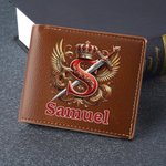Personalized Royal Noble Style Initial Foldable PU Leather Wallet with Name Daily Use Anniversary Birthday Valentine's Day Gift for Men