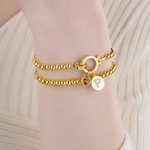 Personalised Heart Birthstone Beaded Bracelet with Initial Charm Anniversary Valentine's Day Birthday gift for Women