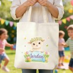 Conejito personalizado Wreath Highland Vaca Pascua Animal Mariposa Bolsa de lona con nombre Uso diario Día de Pascua Regalo para Niños Niñas