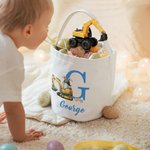 Personalizado lindo conejo excavadora Oreja Inicial Cubo de lona cesta con el nombre de Pascua de caza de huevos de Pascua Fiesta de Regalos para Niños