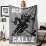 Personalisierte Eishockey Decke im Spieler-Silhouette Design mit Namen und Trikotnummer Wohndeko Winterspiele Geschenk für Teams Hockey-Liebhaber