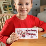 Personalised Cartoon Character Santa Hat Initial Card Wallet with Name Year and Envelope for Cash Christmas Gift for Family Kids