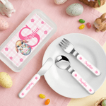 Personalized Easter Egg Animal Safe Stainless Steel Kid's Fork Spoon Knife 3 Pcs Cutlery Set with Name and Case Easter Gift for Kids