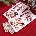 Personalised Cartoon Character Santa Hat Initial Card Wallet with Name Year and Envelope for Cash Christmas Gift for Family Kids